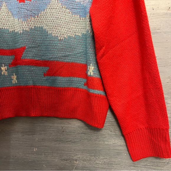 SHEIN Red Mountain Pattern Oversized Crew Neck Cropped Sweater Large GC - Picture 4 of 6